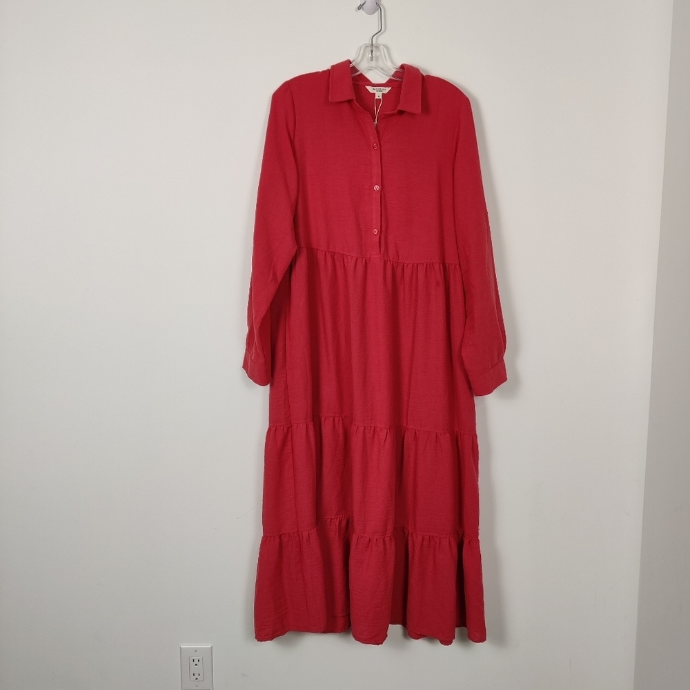 Max Studio Red Bishop Sleeve Tiered Maxi Dress Women's Size XL NEW Bohemian